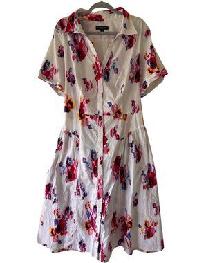 Prabal Gurung For JCPenney White Floral Midi Shirt Dress Button Front 3X